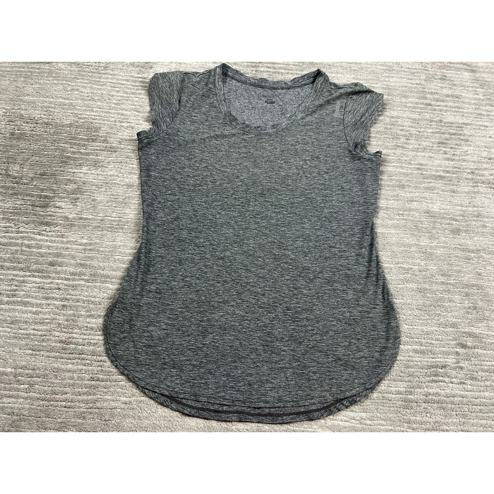 Reebok Athletic Top Womens Medium Gray Space Dye Short Sleeve Curved Hem Shirt